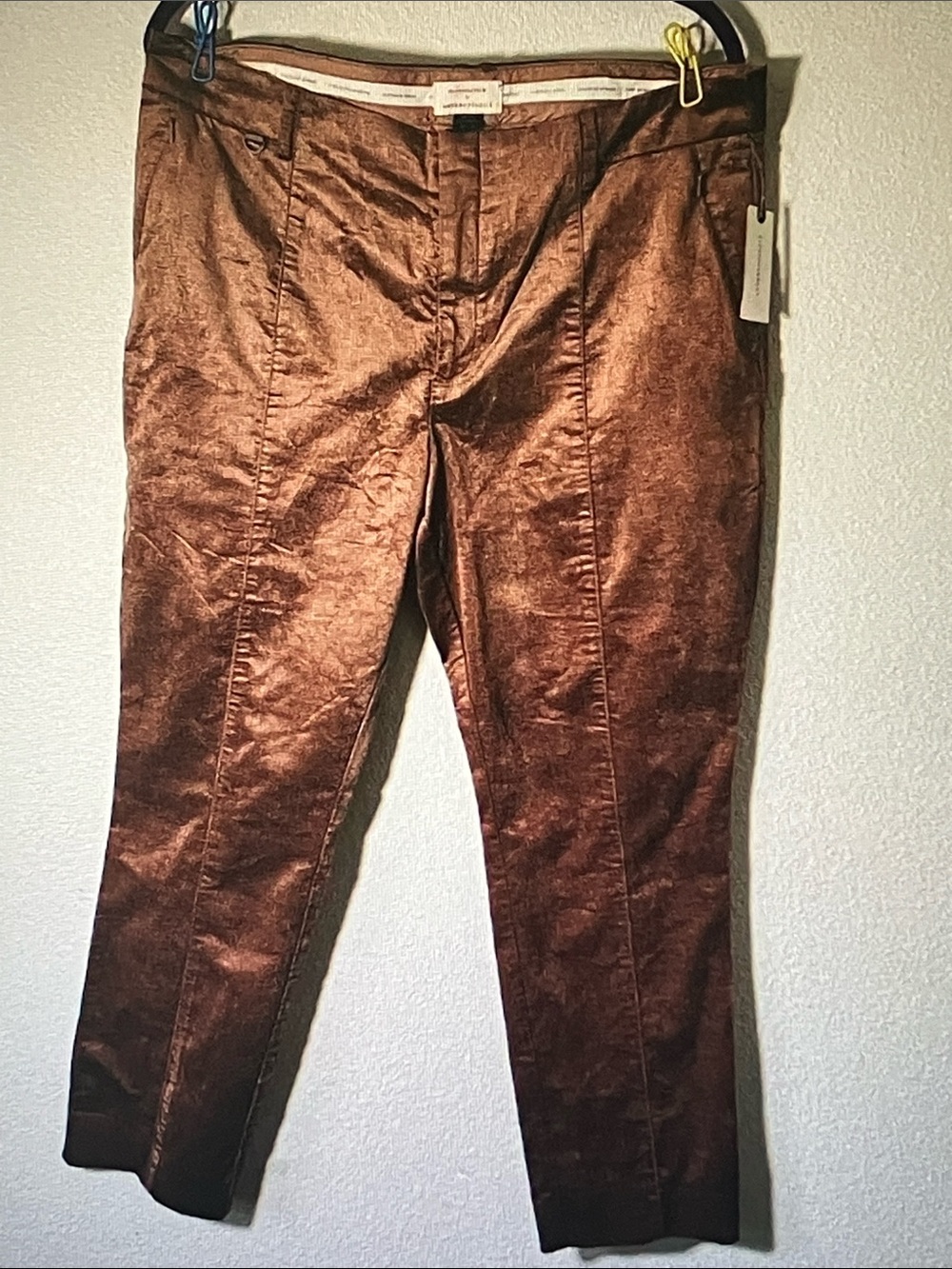 Anthropologie Metallic Copper Straight-Leg Pants
